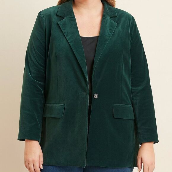 Old Navy Blazer Women's Green Velvet Holiday Career Corporate Goth NWT Size XL - Picture 1 of 7